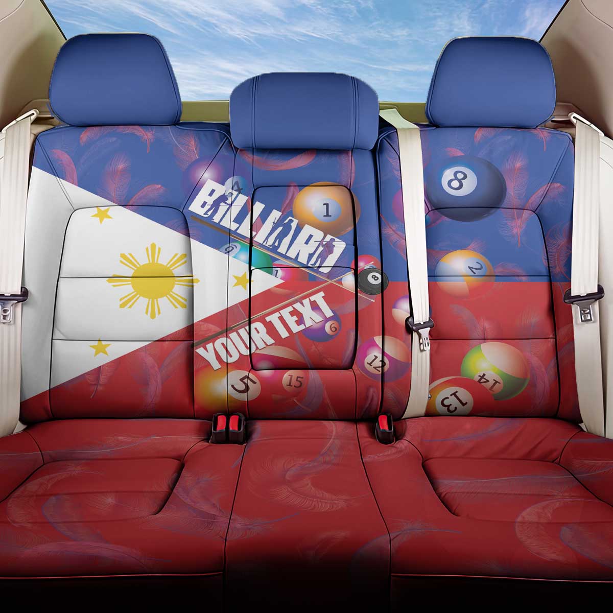 Personalised Philippines Billiards Back Car Seat Cover Cue With Balls Flag Style - Wonder Print Shop
