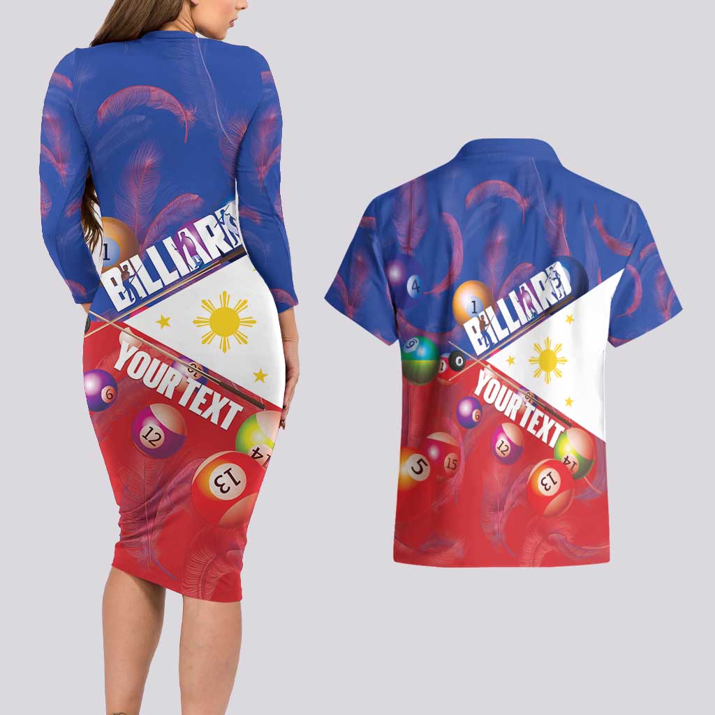 Personalised Philippines Billiards Couples Matching Long Sleeve Bodycon Dress and Hawaiian Shirt Cue With Balls Flag Style - Wonder Print Shop