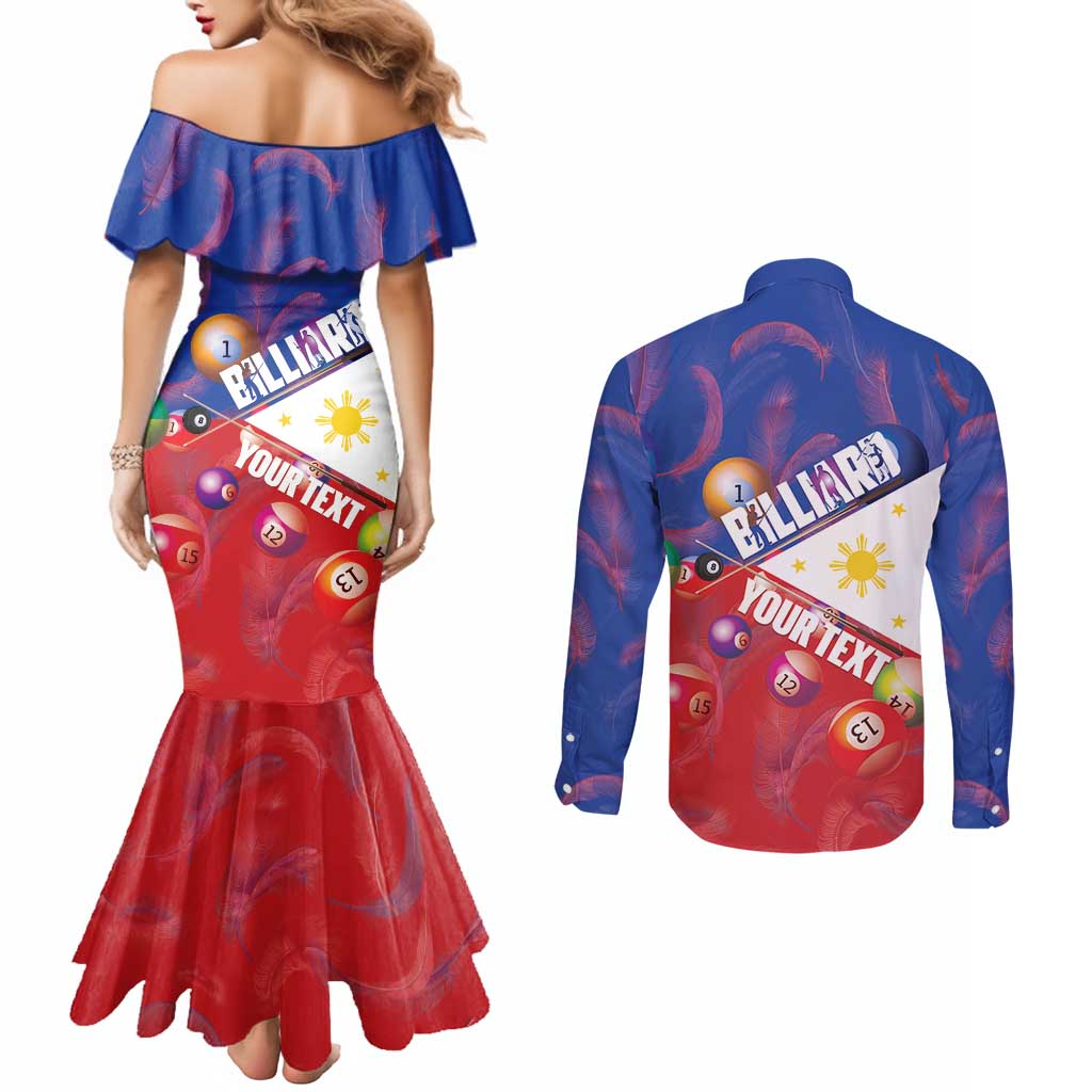 Personalised Philippines Billiards Couples Matching Mermaid Dress and Long Sleeve Button Shirt Cue With Balls Flag Style - Wonder Print Shop