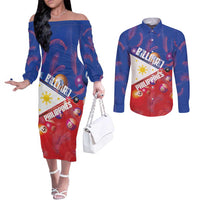 Personalised Philippines Billiards Couples Matching Off The Shoulder Long Sleeve Dress and Long Sleeve Button Shirt Cue With Balls Flag Style - Wonder Print Shop