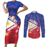 Personalised Philippines Billiards Couples Matching Short Sleeve Bodycon Dress and Long Sleeve Button Shirt Cue With Balls Flag Style - Wonder Print Shop