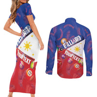 Personalised Philippines Billiards Couples Matching Short Sleeve Bodycon Dress and Long Sleeve Button Shirt Cue With Balls Flag Style - Wonder Print Shop
