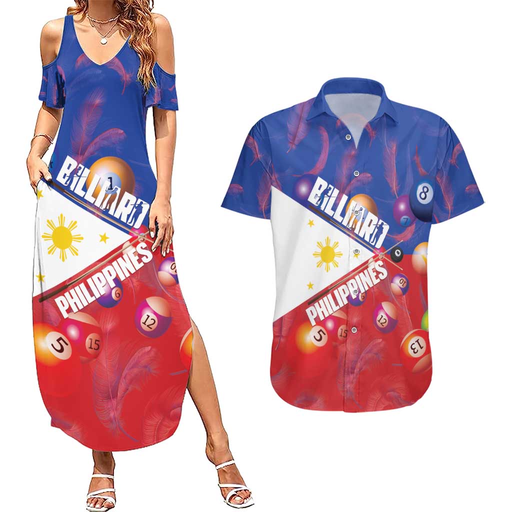 Personalised Philippines Billiards Couples Matching Summer Maxi Dress and Hawaiian Shirt Cue With Balls Flag Style - Wonder Print Shop