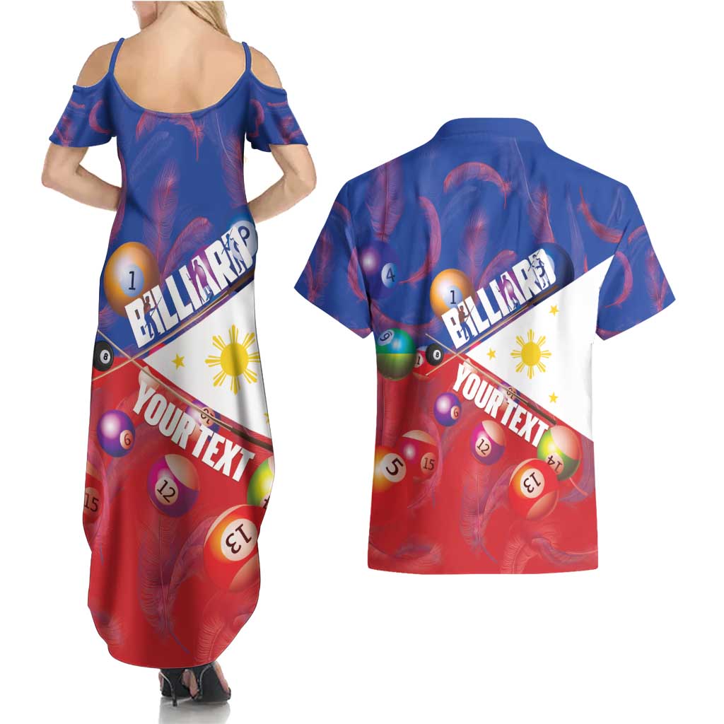 Personalised Philippines Billiards Couples Matching Summer Maxi Dress and Hawaiian Shirt Cue With Balls Flag Style - Wonder Print Shop