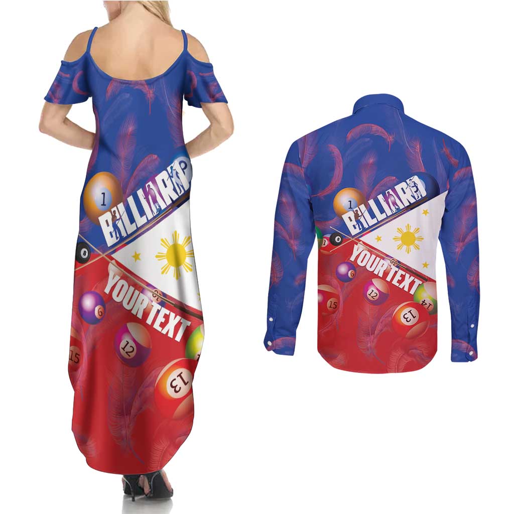 Personalised Philippines Billiards Couples Matching Summer Maxi Dress and Long Sleeve Button Shirt Cue With Balls Flag Style - Wonder Print Shop