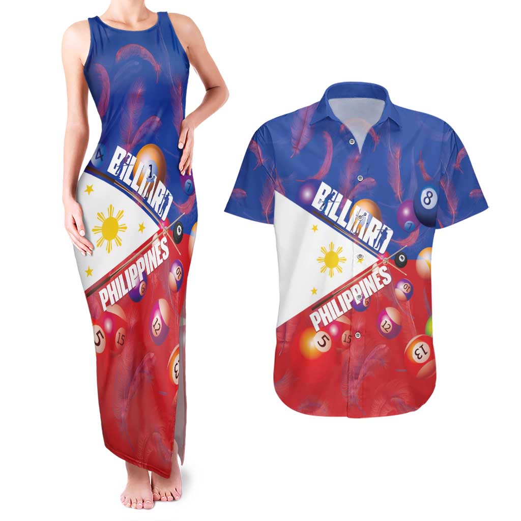 Personalised Philippines Billiards Couples Matching Tank Maxi Dress and Hawaiian Shirt Cue With Balls Flag Style - Wonder Print Shop