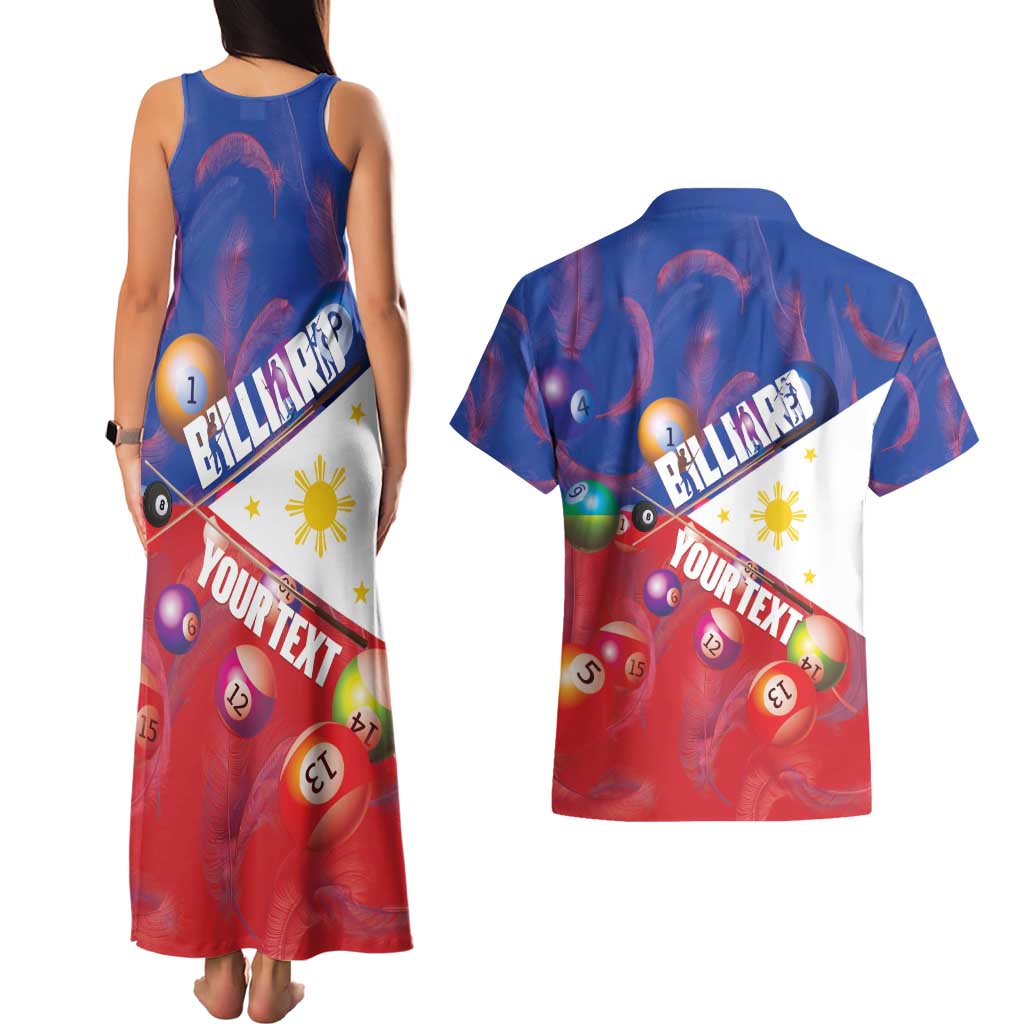 Personalised Philippines Billiards Couples Matching Tank Maxi Dress and Hawaiian Shirt Cue With Balls Flag Style - Wonder Print Shop