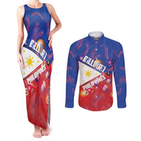 Personalised Philippines Billiards Couples Matching Tank Maxi Dress and Long Sleeve Button Shirt Cue With Balls Flag Style - Wonder Print Shop