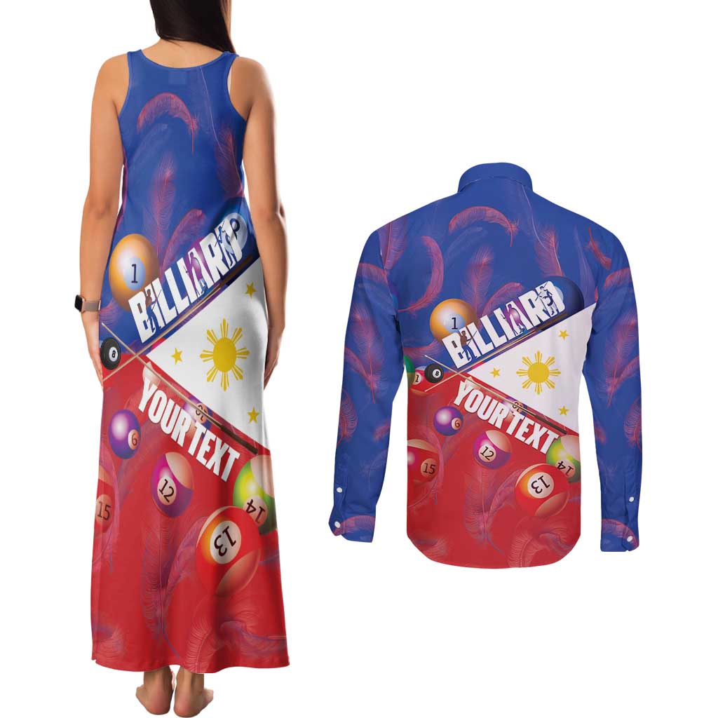 Personalised Philippines Billiards Couples Matching Tank Maxi Dress and Long Sleeve Button Shirt Cue With Balls Flag Style - Wonder Print Shop