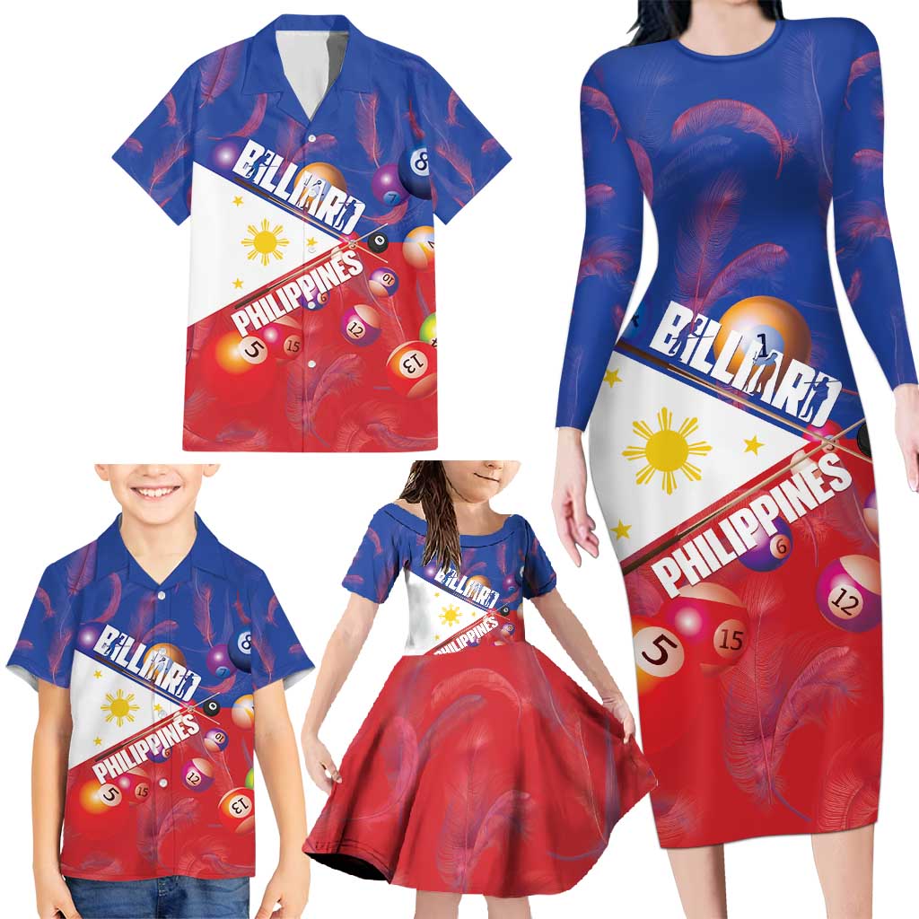 Personalised Philippines Billiards Family Matching Long Sleeve Bodycon Dress and Hawaiian Shirt Cue With Balls Flag Style - Wonder Print Shop