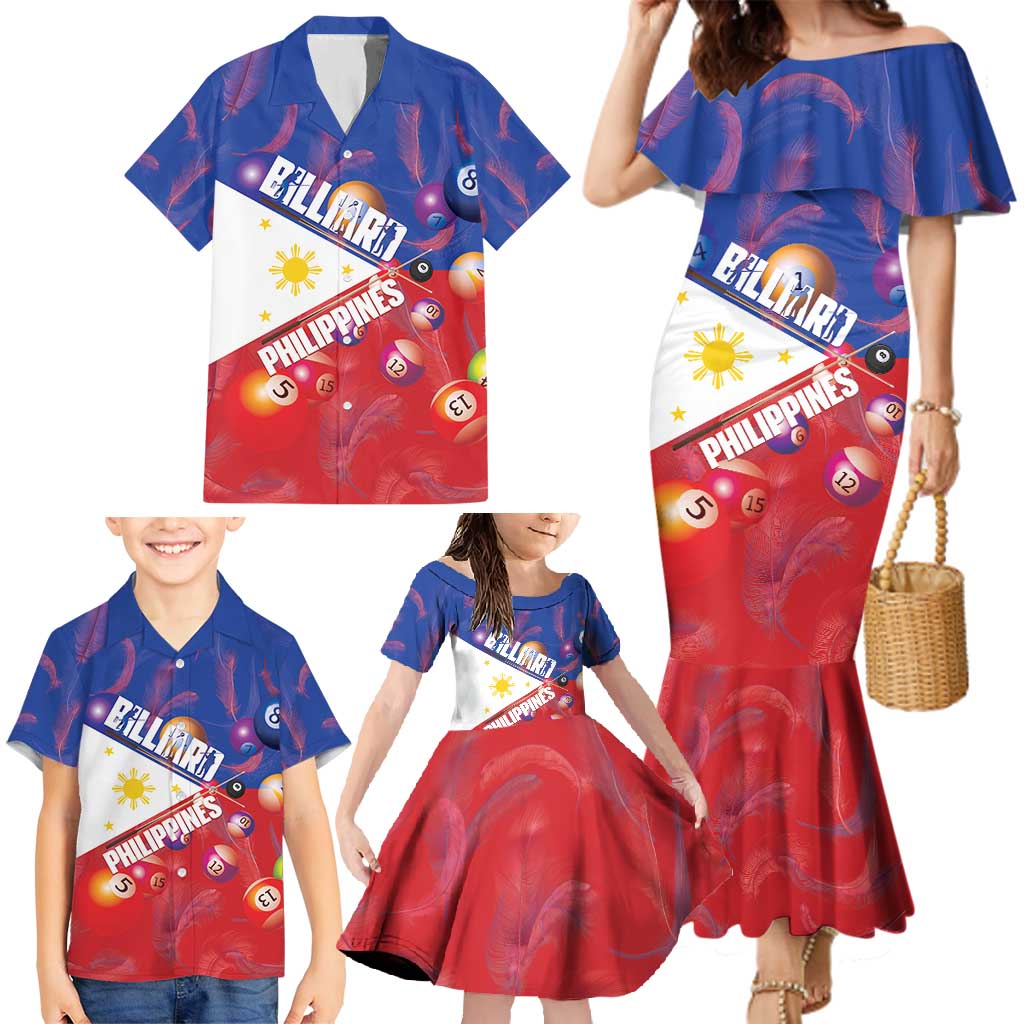 Personalised Philippines Billiards Family Matching Mermaid Dress and Hawaiian Shirt Cue With Balls Flag Style - Wonder Print Shop