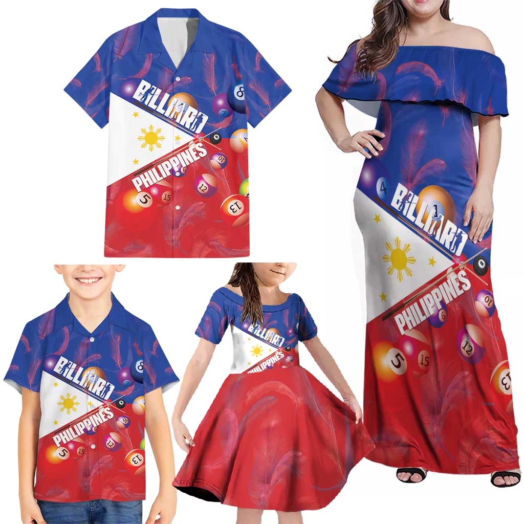 Personalised Philippines Billiards Family Matching Off Shoulder Maxi Dress and Hawaiian Shirt Cue With Balls Flag Style - Wonder Print Shop