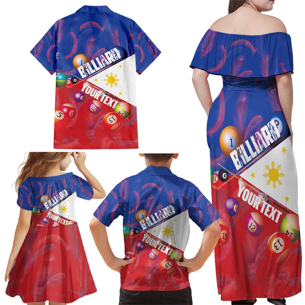 Personalised Philippines Billiards Family Matching Off Shoulder Maxi Dress and Hawaiian Shirt Cue With Balls Flag Style - Wonder Print Shop