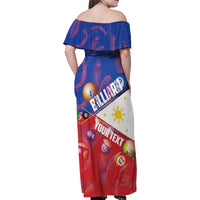 Personalised Philippines Billiards Family Matching Off Shoulder Maxi Dress and Hawaiian Shirt Cue With Balls Flag Style - Wonder Print Shop