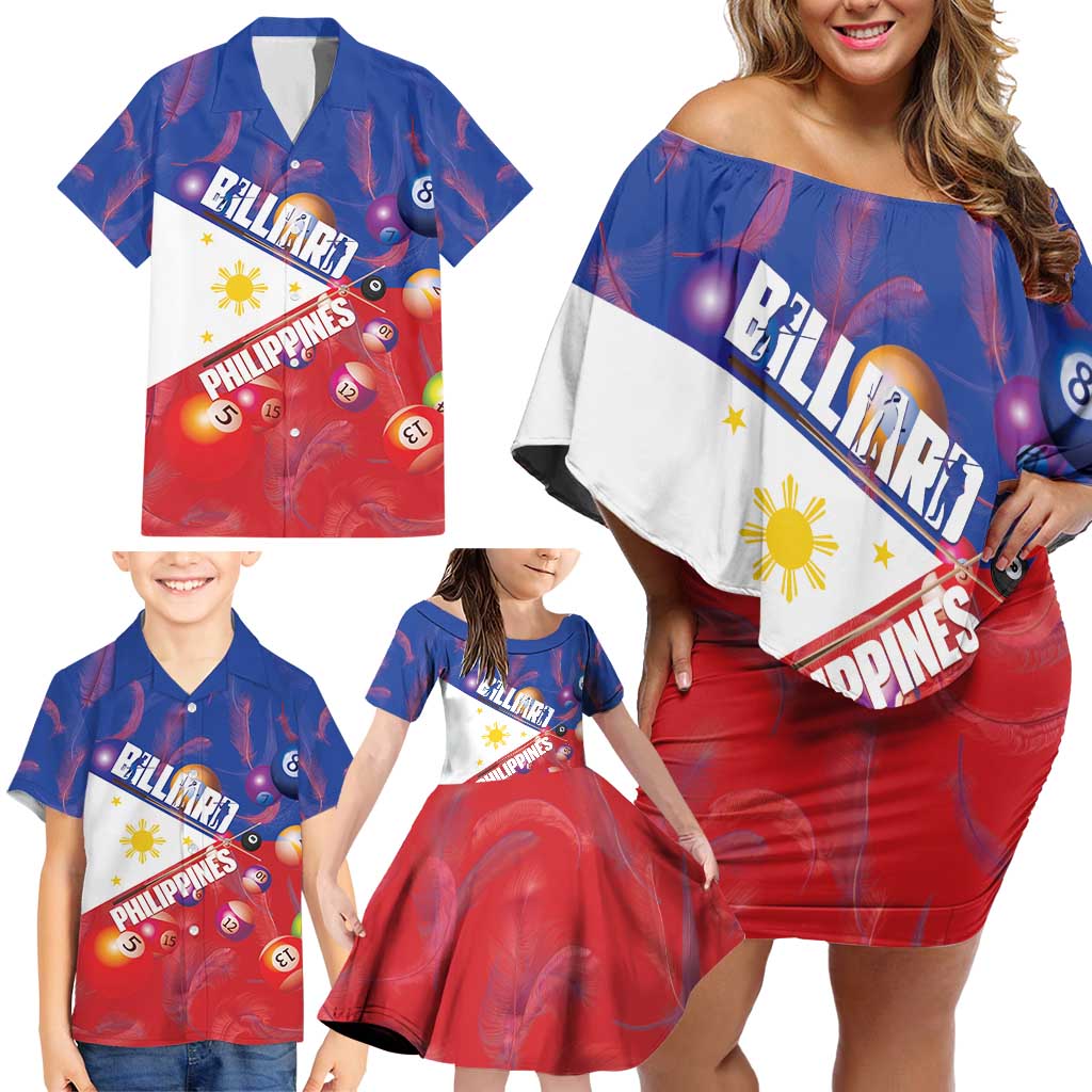 Personalised Philippines Billiards Family Matching Off Shoulder Short Dress and Hawaiian Shirt Cue With Balls Flag Style - Wonder Print Shop
