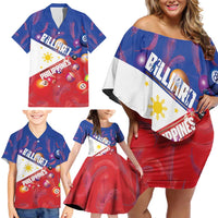 Personalised Philippines Billiards Family Matching Off Shoulder Short Dress and Hawaiian Shirt Cue With Balls Flag Style - Wonder Print Shop