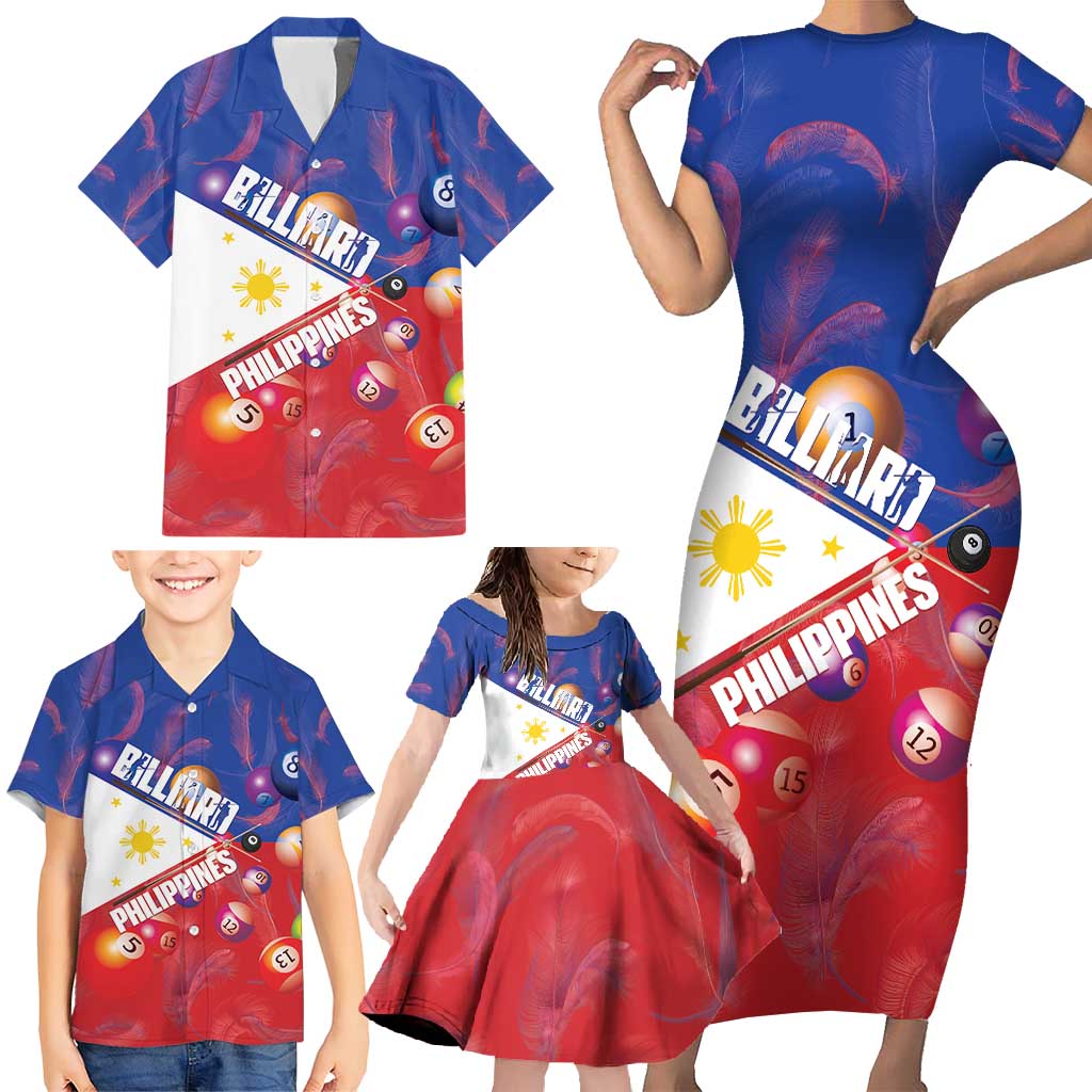 Personalised Philippines Billiards Family Matching Short Sleeve Bodycon Dress and Hawaiian Shirt Cue With Balls Flag Style - Wonder Print Shop