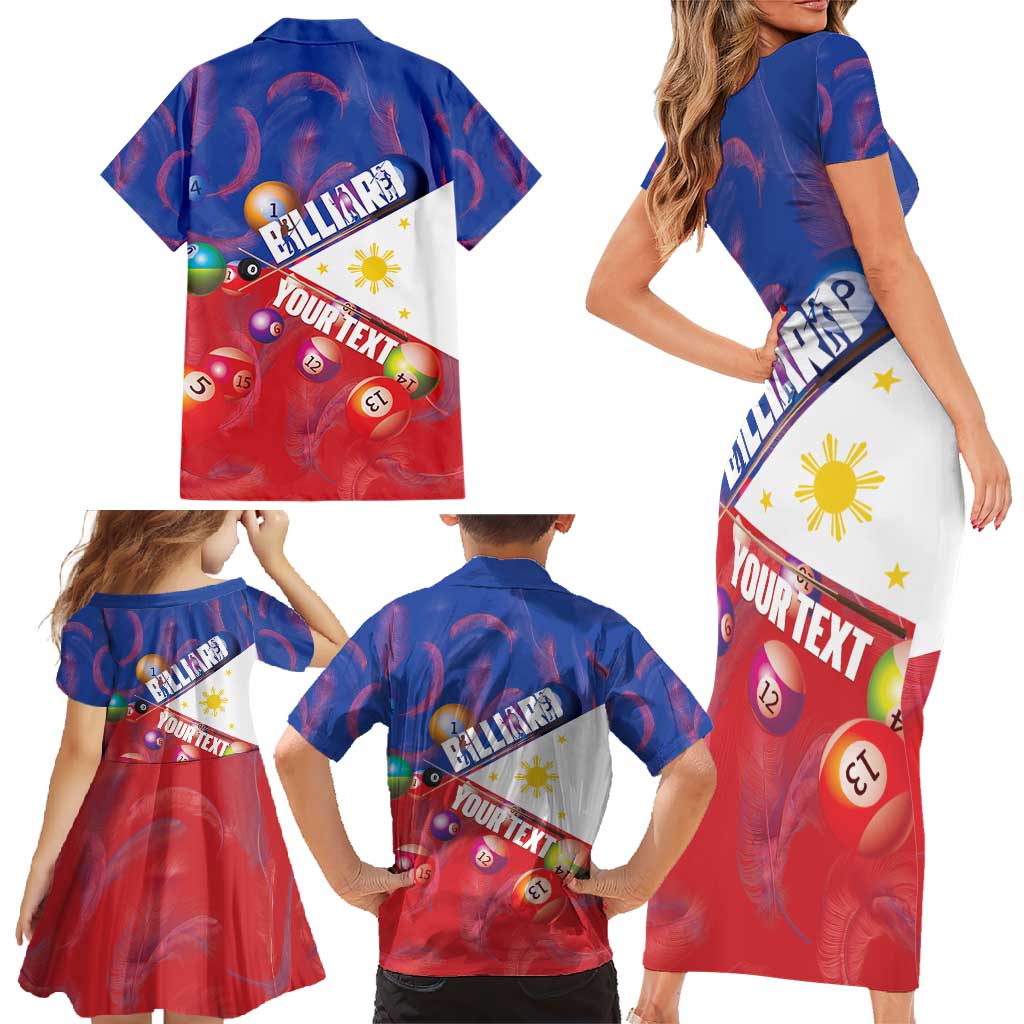 Personalised Philippines Billiards Family Matching Short Sleeve Bodycon Dress and Hawaiian Shirt Cue With Balls Flag Style - Wonder Print Shop