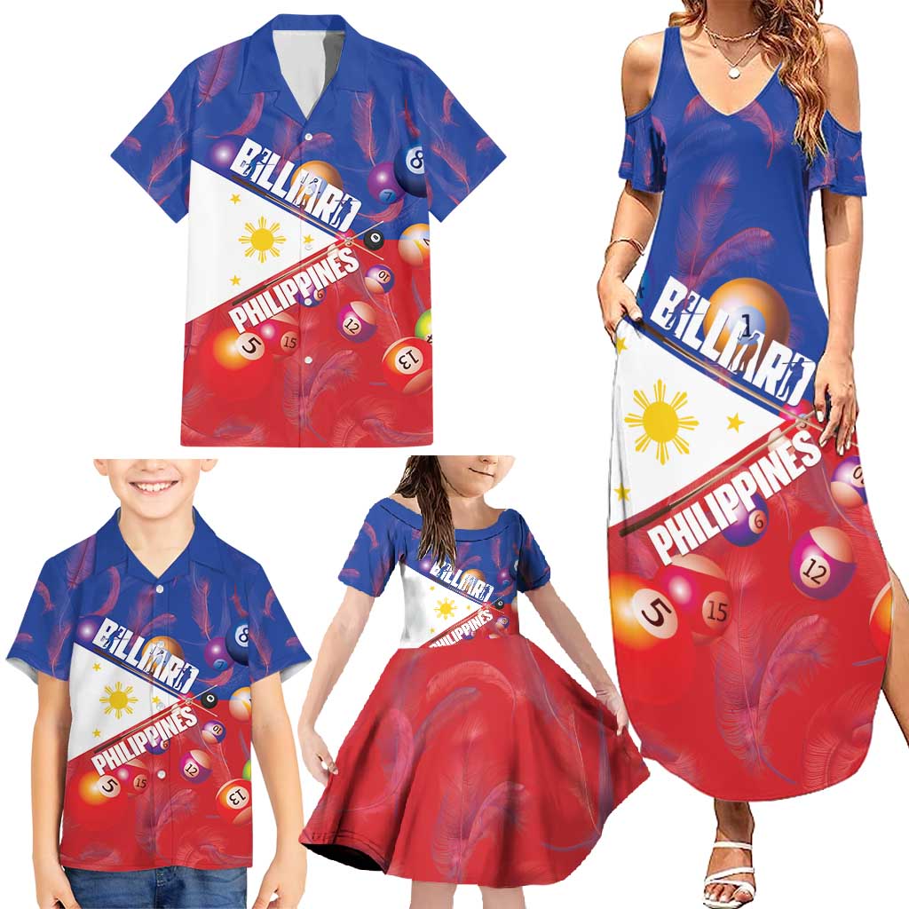 Personalised Philippines Billiards Family Matching Summer Maxi Dress and Hawaiian Shirt Cue With Balls Flag Style - Wonder Print Shop