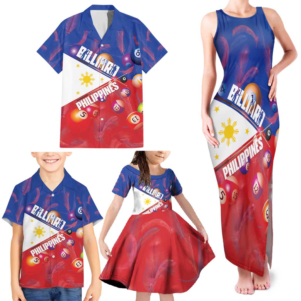 Personalised Philippines Billiards Family Matching Tank Maxi Dress and Hawaiian Shirt Cue With Balls Flag Style - Wonder Print Shop