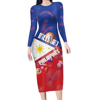 Personalised Philippines Billiards Long Sleeve Bodycon Dress Cue With Balls Flag Style - Wonder Print Shop