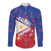 Personalised Philippines Billiards Long Sleeve Button Shirt Cue With Balls Flag Style - Wonder Print Shop