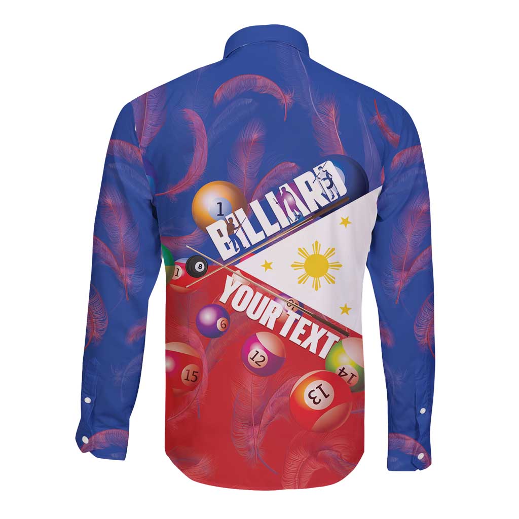 Personalised Philippines Billiards Long Sleeve Button Shirt Cue With Balls Flag Style - Wonder Print Shop