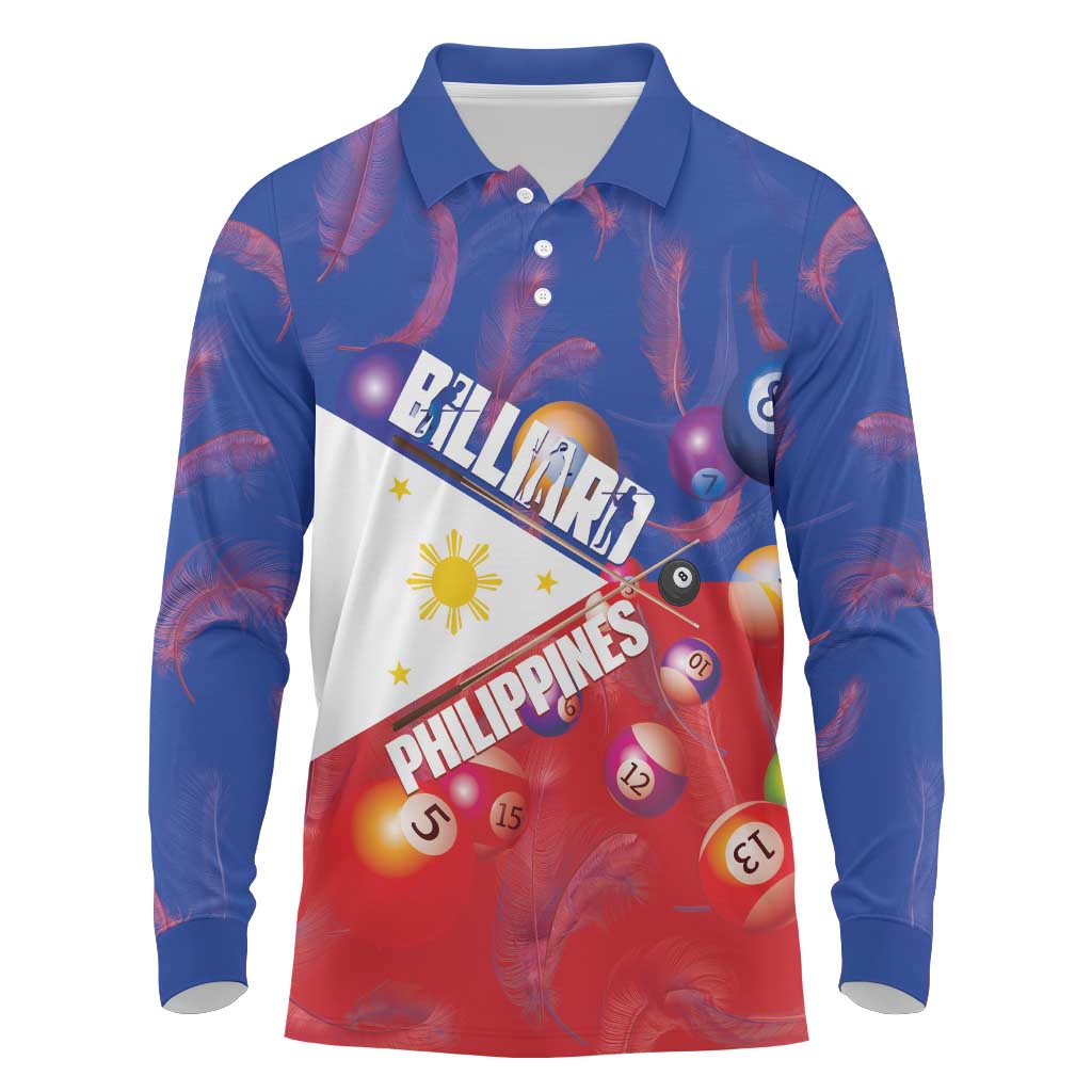 Personalised Philippines Billiards Long Sleeve Polo Shirt Cue With Balls Flag Style - Wonder Print Shop