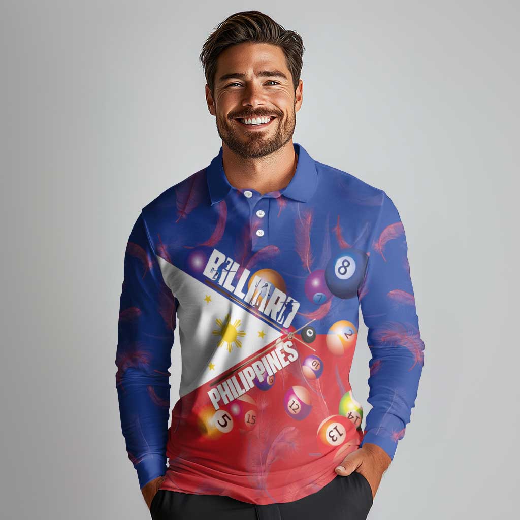 Personalised Philippines Billiards Long Sleeve Polo Shirt Cue With Balls Flag Style - Wonder Print Shop