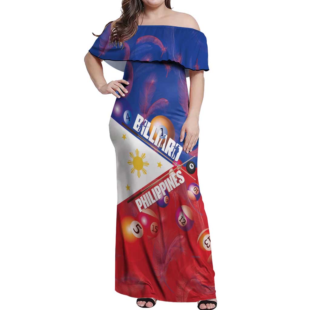 Personalised Philippines Billiards Off Shoulder Maxi Dress Cue With Balls Flag Style - Wonder Print Shop