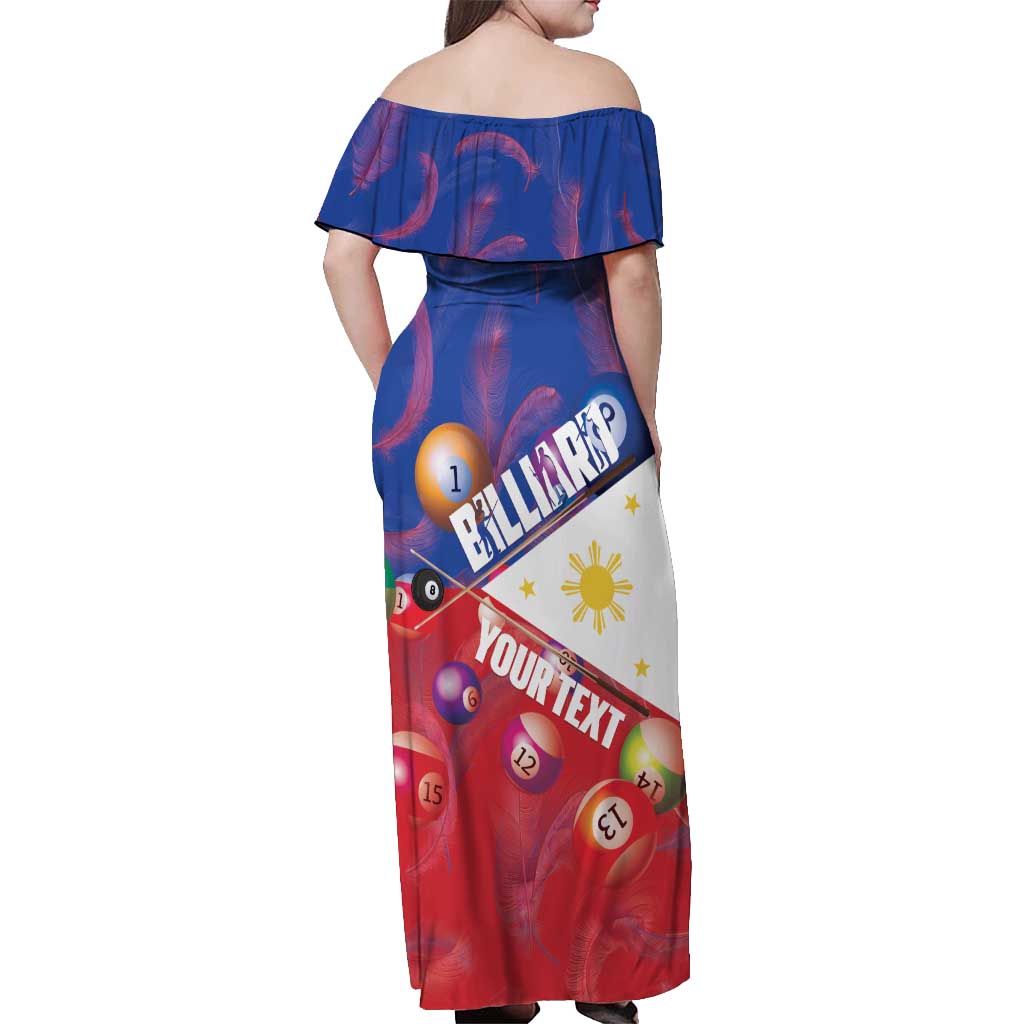 Personalised Philippines Billiards Off Shoulder Maxi Dress Cue With Balls Flag Style - Wonder Print Shop
