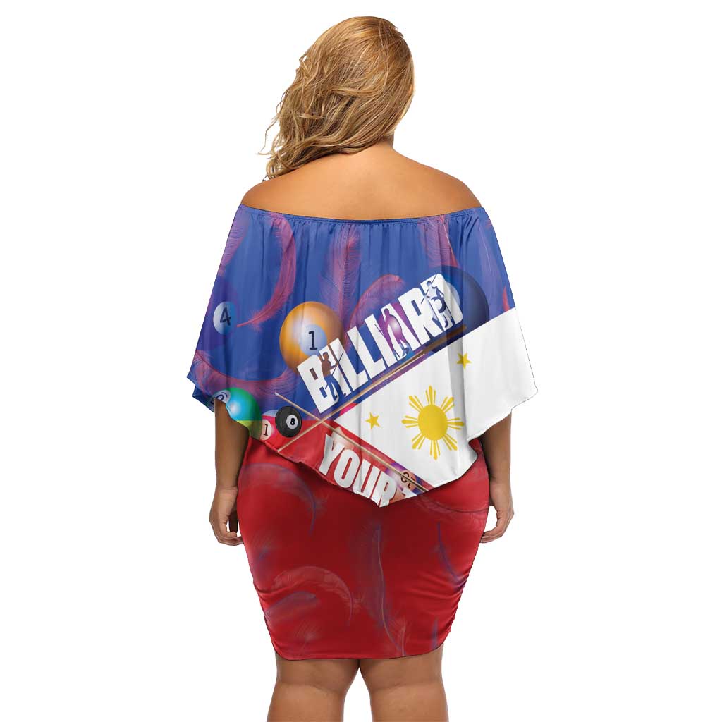 Personalised Philippines Billiards Off Shoulder Short Dress Cue With Balls Flag Style - Wonder Print Shop
