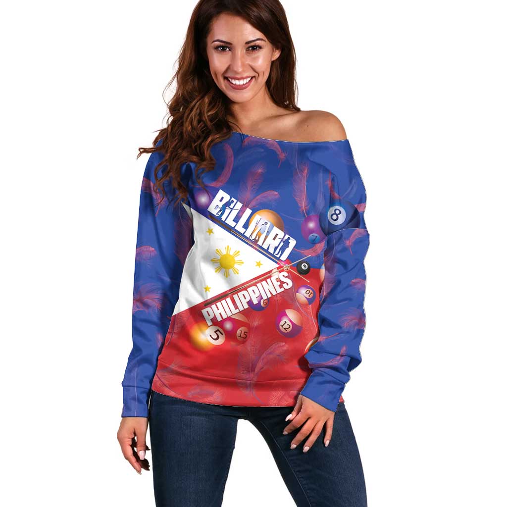 Personalised Philippines Billiards Off Shoulder Sweater Cue With Balls Flag Style - Wonder Print Shop