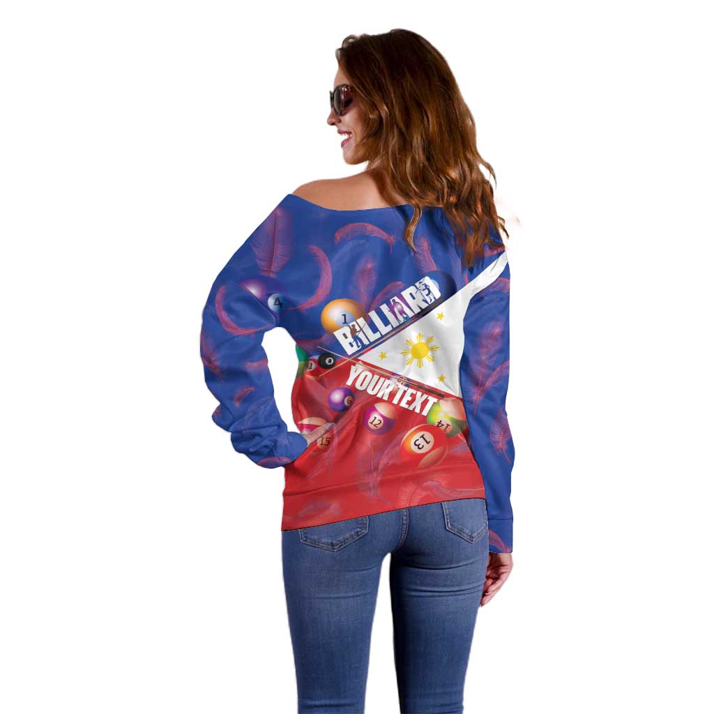 Personalised Philippines Billiards Off Shoulder Sweater Cue With Balls Flag Style - Wonder Print Shop