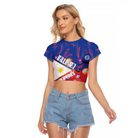 Personalised Philippines Billiards Raglan Cropped T Shirt Cue With Balls Flag Style - Wonder Print Shop