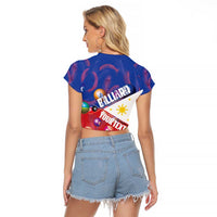 Personalised Philippines Billiards Raglan Cropped T Shirt Cue With Balls Flag Style - Wonder Print Shop