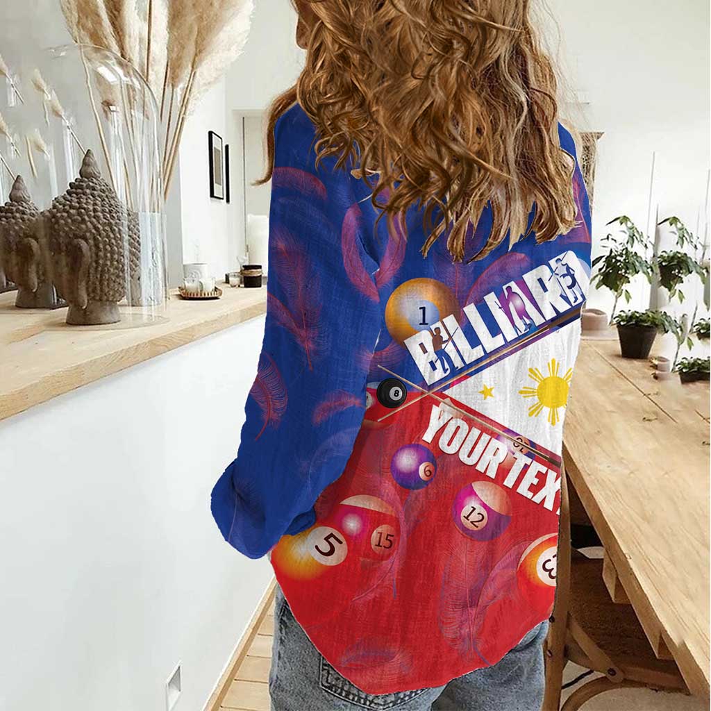 Personalised Philippines Billiards Women Casual Shirt Cue With Balls Flag Style - Wonder Print Shop