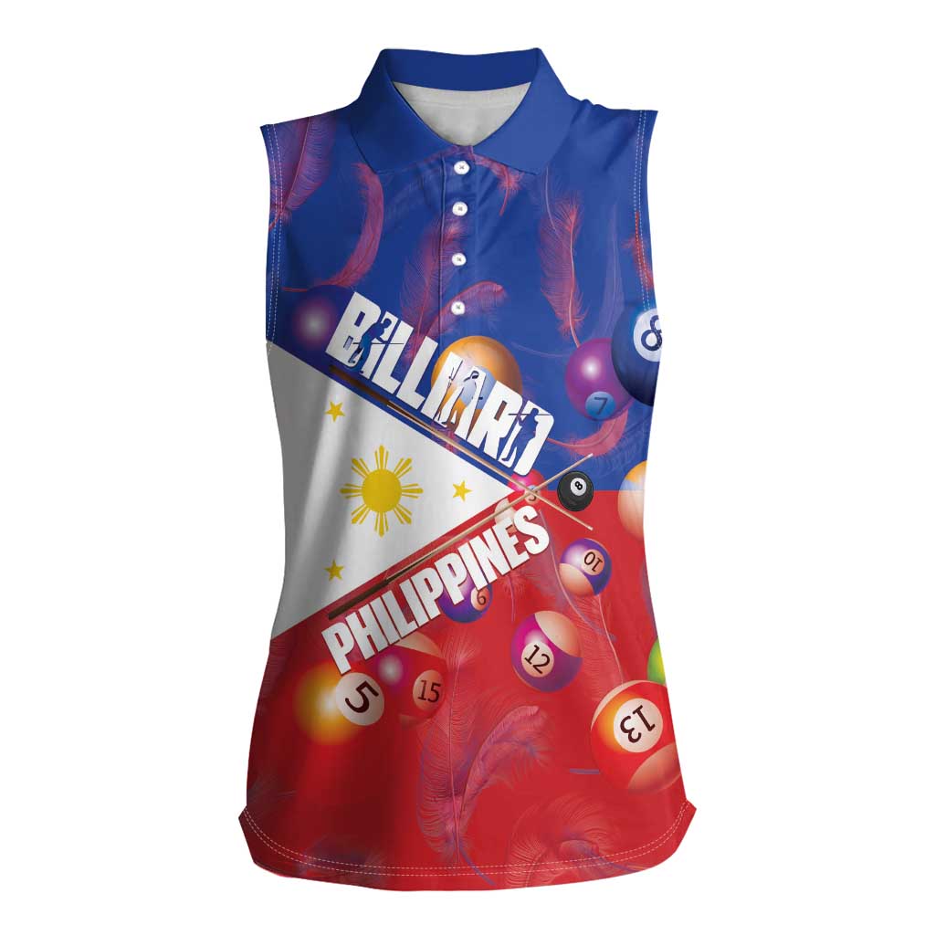 Personalised Philippines Billiards Women Sleeveless Polo Shirt Cue With Balls Flag Style - Wonder Print Shop