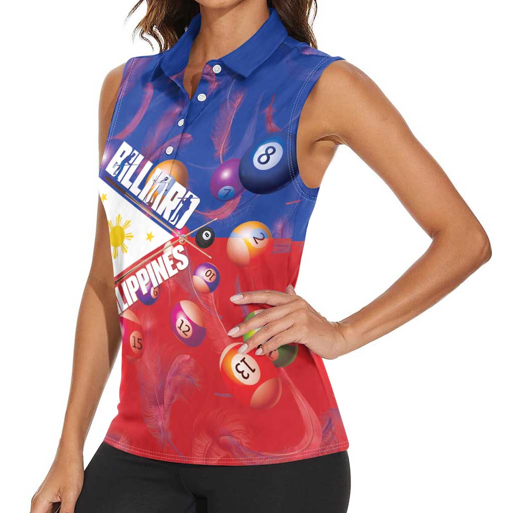 Personalised Philippines Billiards Women Sleeveless Polo Shirt Cue With Balls Flag Style - Wonder Print Shop