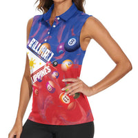Personalised Philippines Billiards Women Sleeveless Polo Shirt Cue With Balls Flag Style - Wonder Print Shop