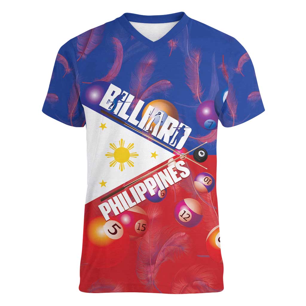 Personalised Philippines Billiards Women V-Neck T-Shirt Cue With Balls Flag Style - Wonder Print Shop