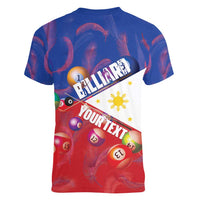 Personalised Philippines Billiards Women V-Neck T-Shirt Cue With Balls Flag Style - Wonder Print Shop