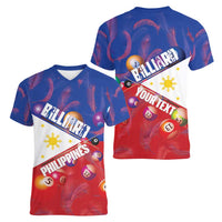 Personalised Philippines Billiards Women V-Neck T-Shirt Cue With Balls Flag Style - Wonder Print Shop