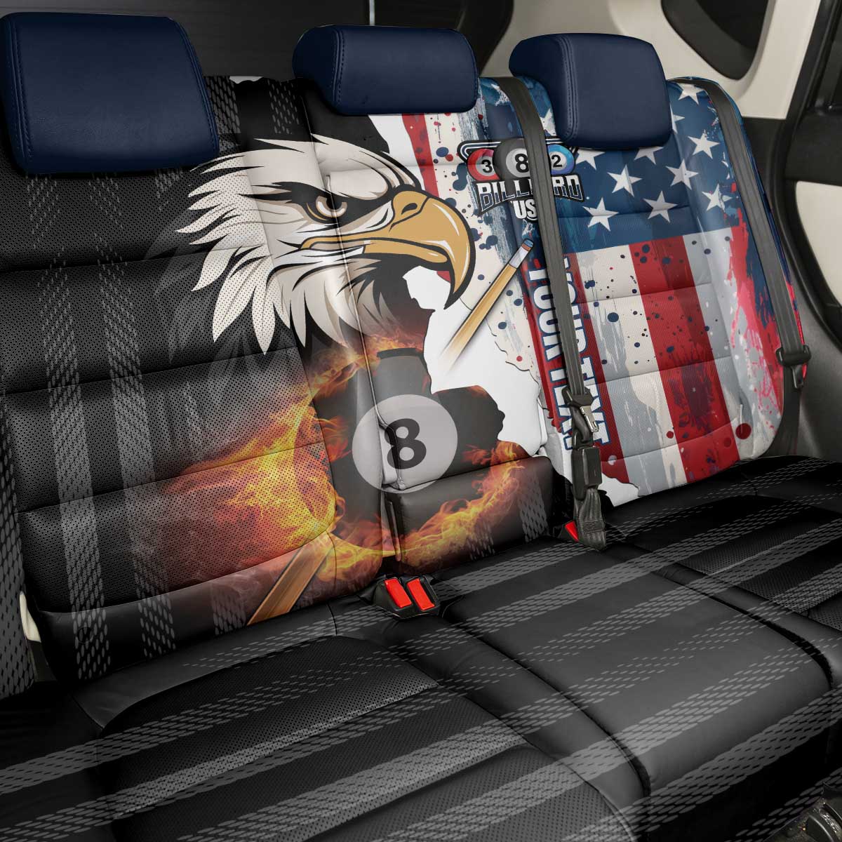 Personalized United States Billiards Back Car Seat Cover Eagle On Fire 8 Ball - Wonder Print Shop