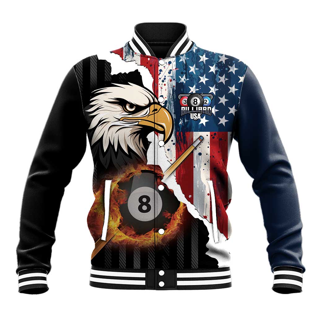 Personalized United States Billiards Baseball Jacket Eagle On Fire 8 Ball - Wonder Print Shop