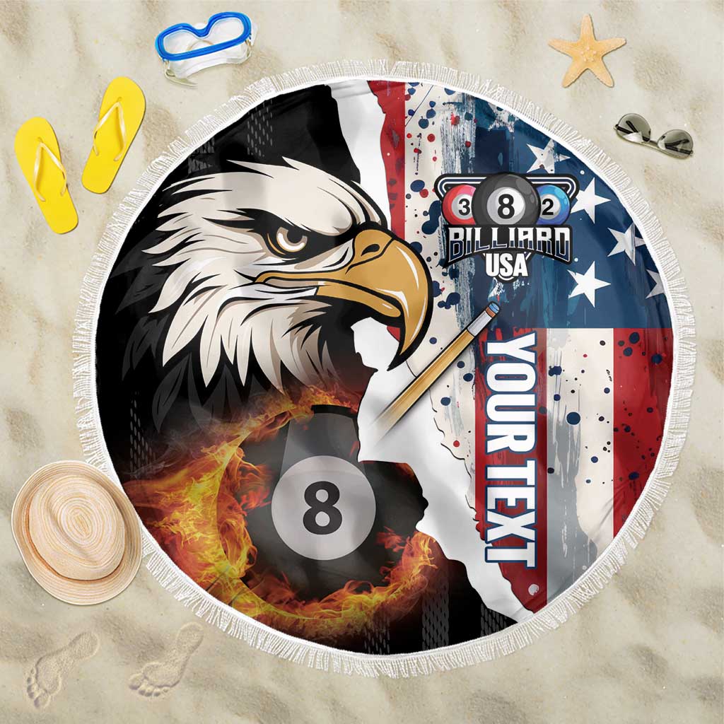 Personalized United States Billiards Beach Blanket Eagle On Fire 8 Ball - Wonder Print Shop