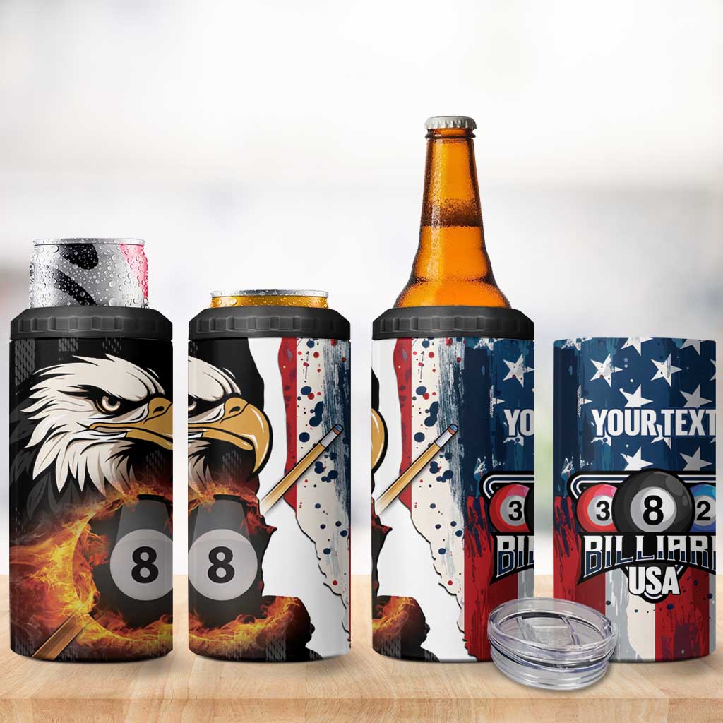 Personalized United States Billiards 4 in 1 Can Cooler Tumbler Eagle On Fire 8 Ball - Wonder Print Shop