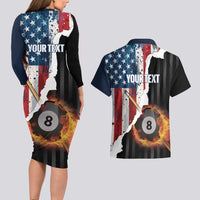 Personalized United States Billiards Couples Matching Long Sleeve Bodycon Dress and Hawaiian Shirt Eagle On Fire 8 Ball - Wonder Print Shop