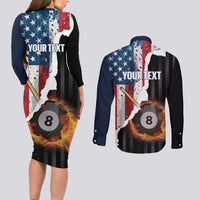Personalized United States Billiards Couples Matching Long Sleeve Bodycon Dress and Long Sleeve Button Shirt Eagle On Fire 8 Ball - Wonder Print Shop