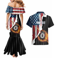 Personalized United States Billiards Couples Matching Mermaid Dress and Hawaiian Shirt Eagle On Fire 8 Ball - Wonder Print Shop
